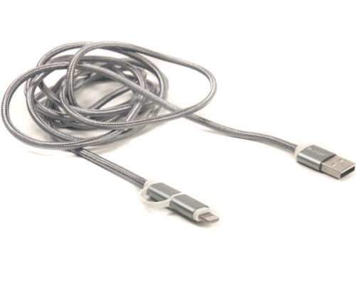 Кабель Quick Charge 2A 2-в-1 cotton USB 2.0 AM – Lightning/Micro 2м grey