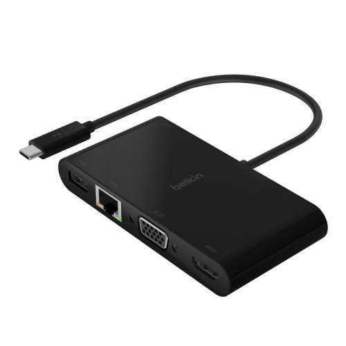 USB-Концентратор USB-C - Ethernet, HDMI, VGA, USB-A, 100W PD, black