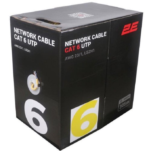 Кабель CAT 6, U-UTP, 305м, AWG 23/1, LSZH-1, Yellow