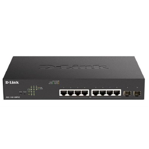 Комутатор DGS-1100-10MPV2 8xGE PoE 2xSFP, 130Вт, EasySmart