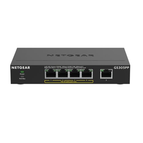 Комутатор GS305PP 5xGE (4xPoE), 83Вт, Некерований