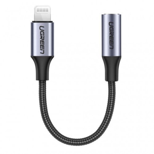 Кабель US211 3.5 mm Female to Lightning Male Cable Braided with Aluminum Shell, 10 cm Black 30756 Фото №2