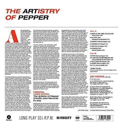 Виниловый диск Art Pepper: Artistry Of Pepper -Hq Фото №3
