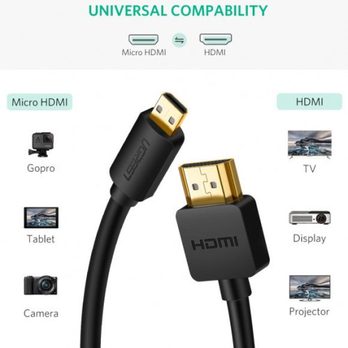 Кабель HD127 microHDMI to HDMI, 1 m, v2.0 UltraHD 4K-3D Black 30148 Фото №2