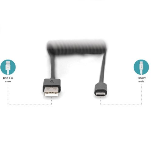 Кабель USB 2.0 (AM/CM) spiral 0.32-1.0m, black Фото №6 Кабель USB 2.0 (AM/CM) spiral 0.32-1.0m, black Фото №6