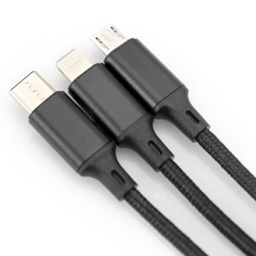 Кабель 3in1 USB-А - Type-C + microUSB + Lightning 1m Black Фото №3