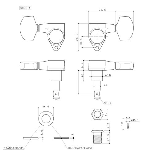 Колки для электрогитары SG301-01-MG C Фото №3