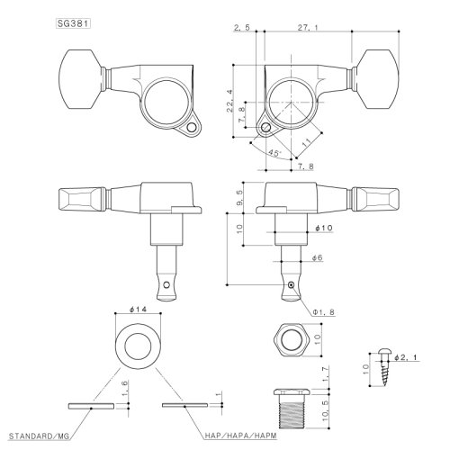 Кілки для електрогітари SG301-04L-MGT B Фото №3 Кілки для електрогітари SG301-04L-MGT B Фото №3