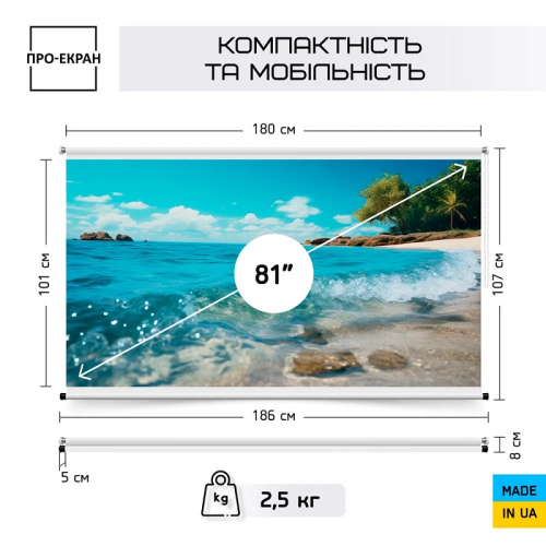Рулонный экран для проектора 180 на 101 см (16:9), 81 дюйм Фото №5