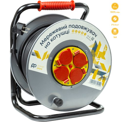 Подовжувач 50 м, 3x2.5мм2, 16A, 4 розетки, 100% мідь (JY-20022/50) Фото №2