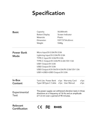 Внешний аккумулятор Power Bank VEGER TANK LITE 50000MAH (W5001) Фото №8