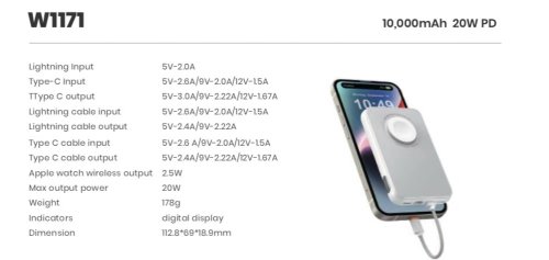 Внешний аккумулятор Power Bank VEGER PD 10000MAH (W1171) Фото №7