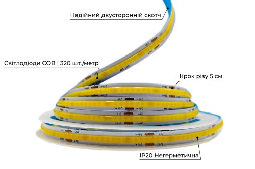 Светодиодная LED лента PROLUM™ 24V; СОВ; 320; LED; IP20; Series "S", Белый (5500-6000К) Фото №3