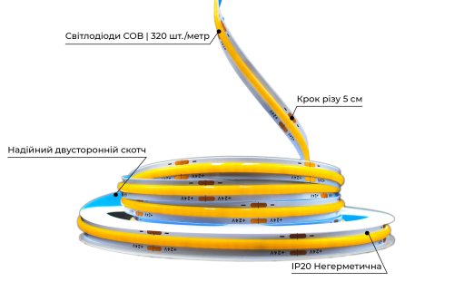 Світлодіодна LED стрічка PROLUM™ 24V; СОВ; 320; LED; IP20; Series "S", Тепло-Білий (2800-3200K) Фото №3