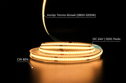 Світлодіодна LED стрічка PROLUM™ 24V; СОВ; 320; LED; IP20; Series "S", Тепло-Білий (2800-3200K) Фото №4