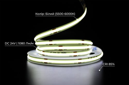 Світлодіодна LED стрічка PROLUM™ 24V; СОВ; 480 LED; IP20; Series "S", Білий (5500-6000К) Фото №4